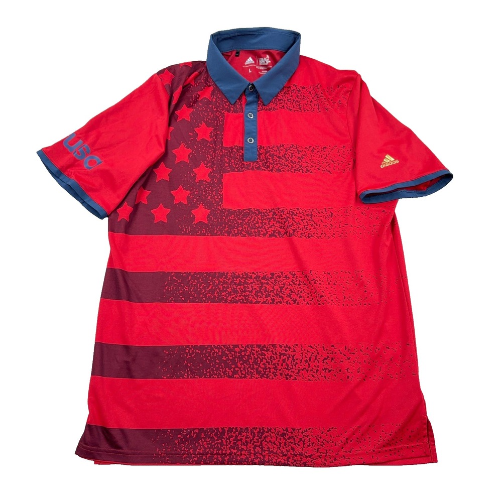 Adidas Polo Shirt Men Large Red USA Golf Team Olympics Patriotic 4th July Flag